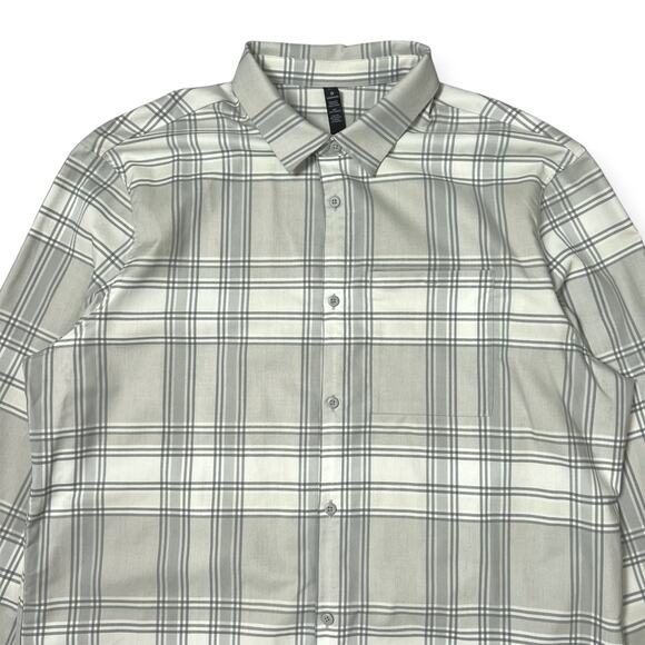 Lululemon Masons Peak Flannel SIZE XXL Gray White Plaid Long Sleeve Button Shirt - Picture 8 of 11